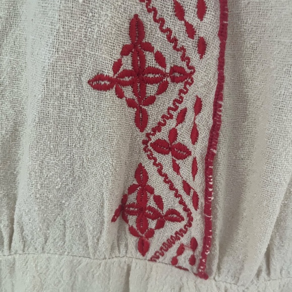 Ulla Johnson Raw Silk Shift Dress - embroidered creme boho v-neck Sz M Handmade - Picture 5 of 11